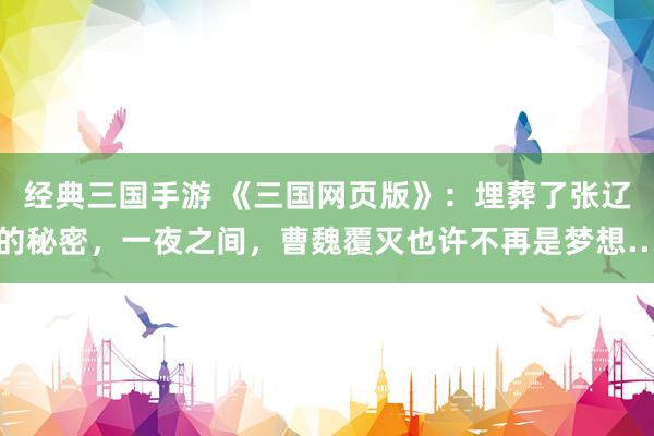 经典三国手游 《三国网页版》：埋葬了张辽的秘密，一夜之间，曹魏覆灭也许不再是梦想…
